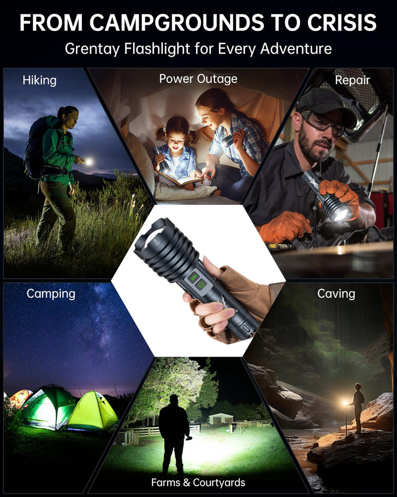 Rechargeable LED Flashlights 2690,000 High Lumens, Super Bright High Powered Flashlight Long Range 2 Buttons, Zoomable 12Modes| IP67 Waterproof, Powerful Strong Handheld Flashlights for Home Camping
