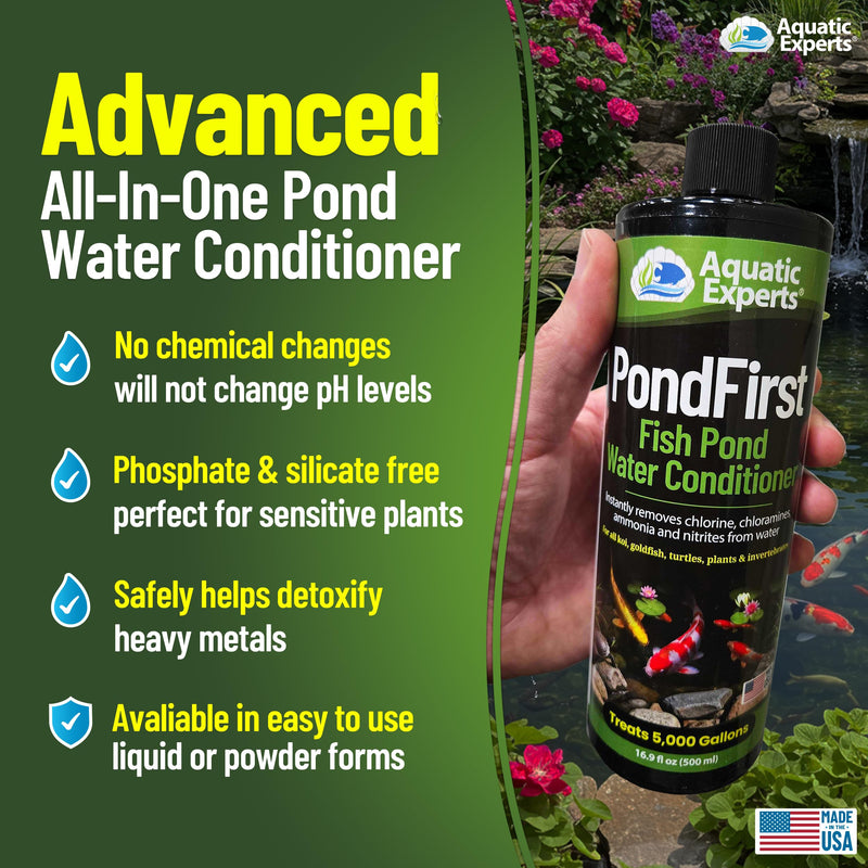 PondFirst Pond Water Conditioner - Concentrated Instant Dechlorinator for Fish Ponds, Makes Water Safe for Koi and Goldfish, Made in The USA, Aquatic Experts (Liquid - 500 ml) Liquid - 500 ml