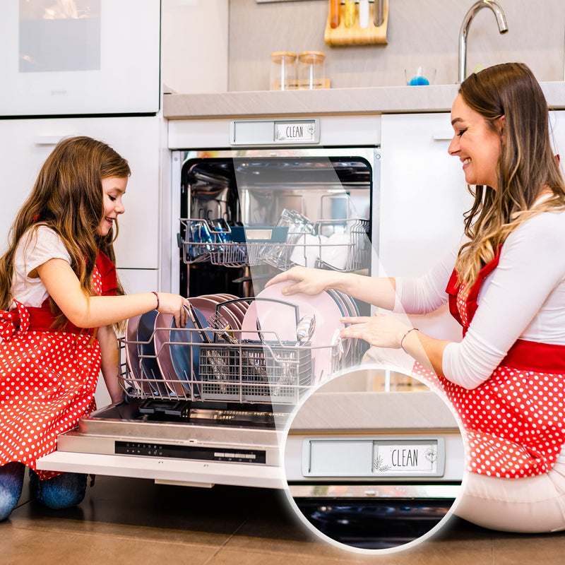 Stylish Dishwasher Magnet Clean Dirty Sign - 2 by 7 Inch - Ideal Clean Dirty Magnet for Dishwasher - Kitchen Organizer and Gadget - Nice Office, Home Farmhouse Decor White / Gray