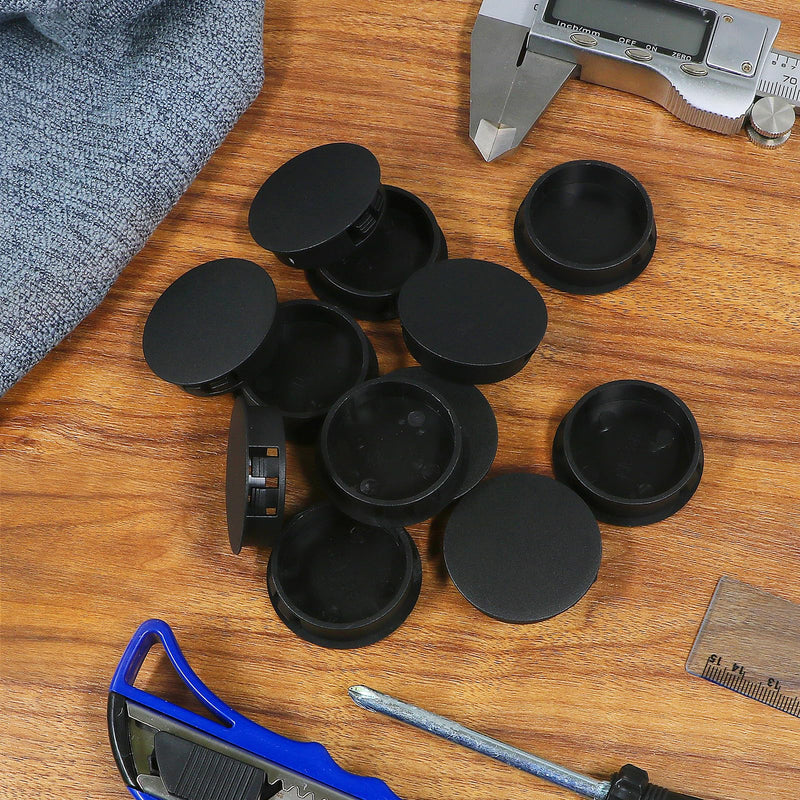 10pcs Plastic Hole Plugs, Snap in Locking Hole Tube Circular Locking Fastener Cover, Insert End Caps for Furniture Fencing Post Pipe - 28mm, Black 28mm | 1-1/8" 10