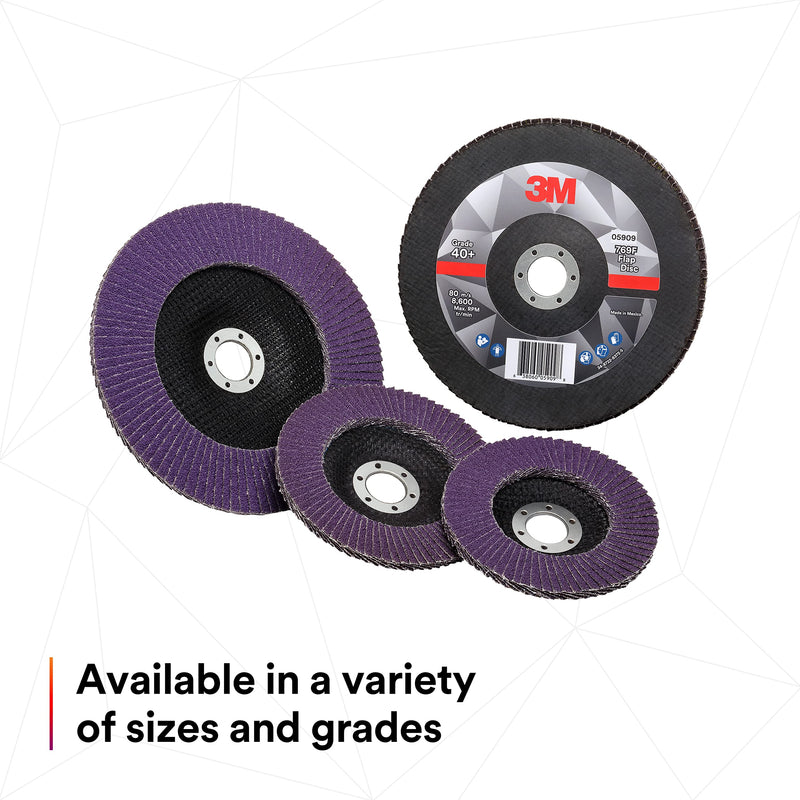 3M Flap Disc 769F, Type 27 Quick Change, 80+, 4-1/2 in x 5/8-11, High Performance Abrasive, Ceramic Precision-Shaped Grain Grinding and Finishing Disc, Carbon Steel, Stainless Steel 4.5 in x 5/8 in-11 T27 Quick Change, 80+