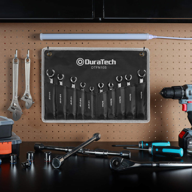 DURATECH Flare Nut Wrench Set, Standard & Metric, 10-Piece, 1/4" to 7/8'' & 9-21mm, CR-V Steel, Organizer Pouch Included 10pc, SAE&Metric
