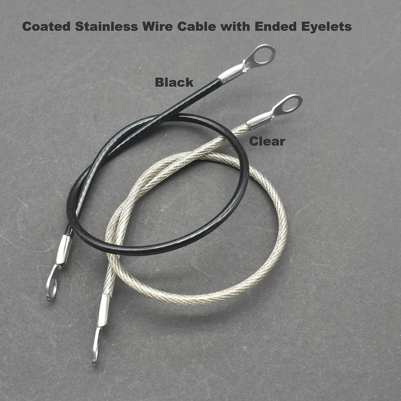 10 Pcs 1/8"(3mm) Wire 12" Vinyl Coated Stainless Steel Cable with Eyelets Short Wire Rope Lanyard Lock Security Chain Link for Outdoor Gates, Black(1/8"x12") 3mm(T) x 12 in/30cm(L)