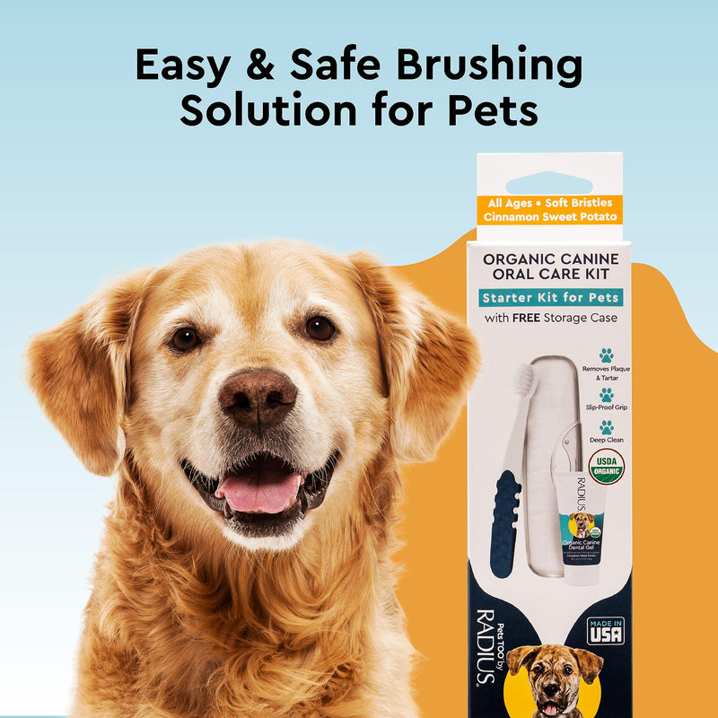 RADIUS USDA Organic Dental Solutions Adult Kit 2 Units, Includes 1 Dog Toothbrush & 1 0.8oz Toothpaste, Firm Bristle & Non Toxic Toothpaste for Dogs, Designed to Clean Teeth, Xylitol Free Adult - Pack of 2