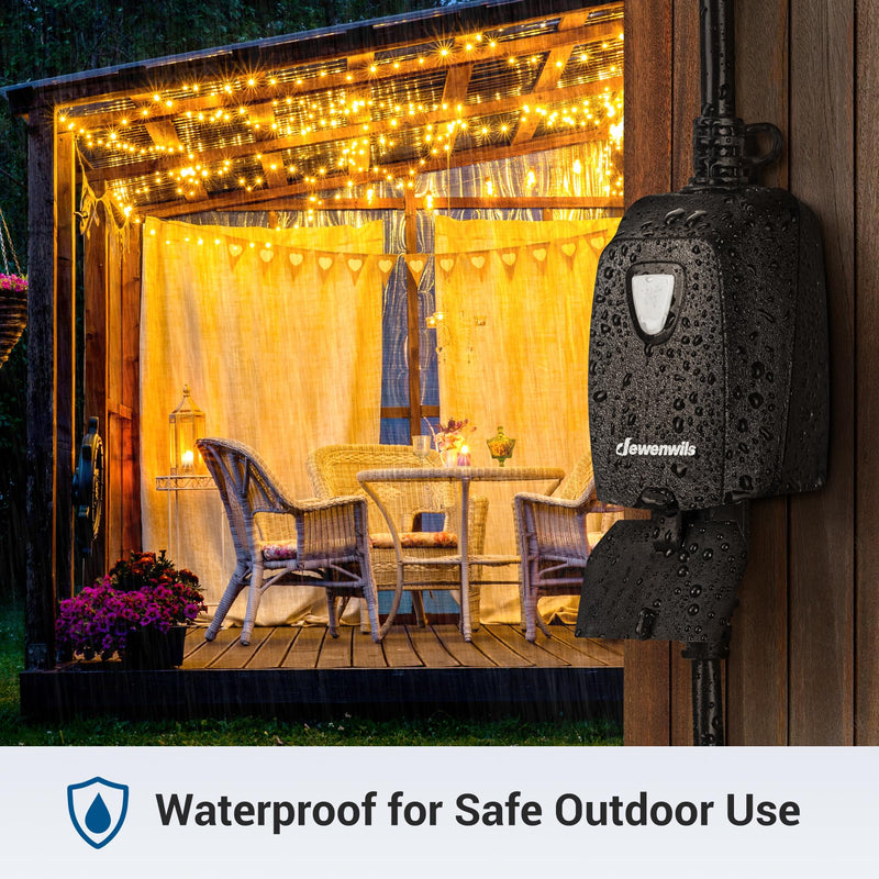 DEWENWILS Outdoor Dimmer for String Lights, Remote Dimmer Switch, Weatherproof Dimmer Plug, 100FT Range, Compatible with Dimmable LED/Tungsten Bulbs, FCC Certified 1 remote 1 outlet