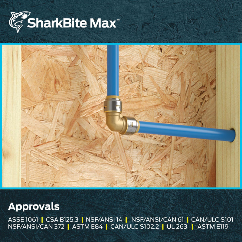 SharkBite Max 1/2 Inch 90 Degree Elbow, Push to Connect Brass Plumbing Fitting, PEX Pipe, Copper, CPVC, PE-RT, HDPE, UR248A 1/2 in.