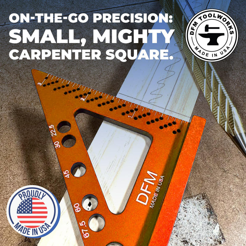 DFM Small Carpenters Work Tools w/Fixed Miter Angle Pin - Precision Woodworking - 3.5" x 3.75" Size for Pocket 1/16" Scribe Holes 5 x 1/4" Pin Holes - Made in USA - English Blue English - Blue