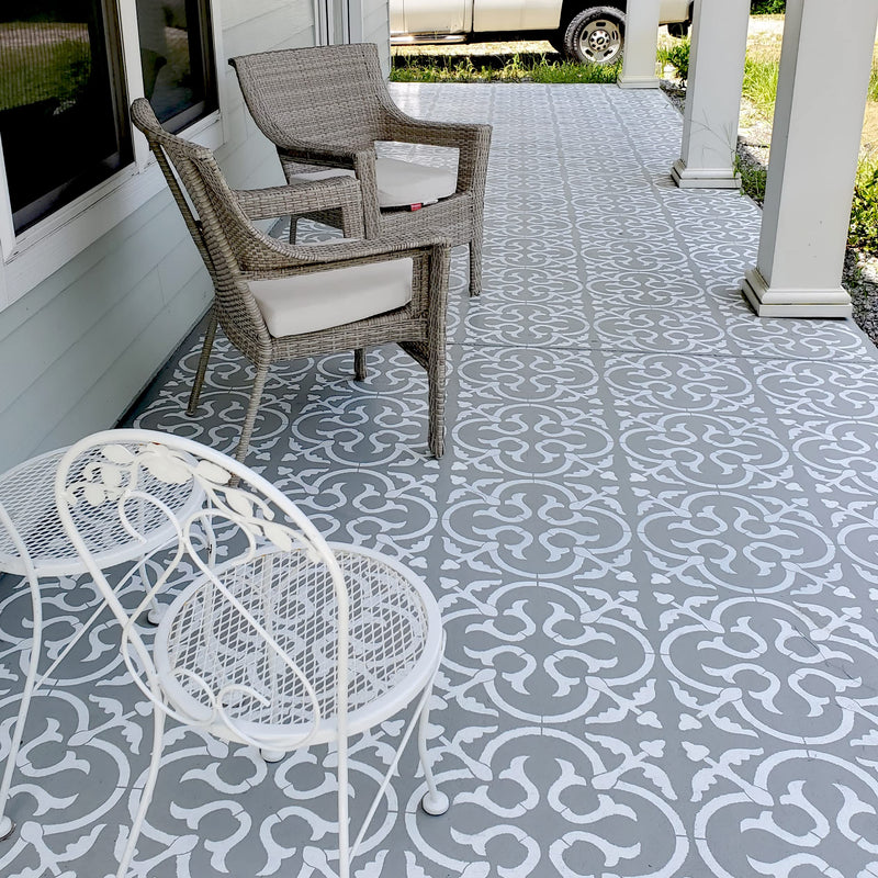 Scandinavian Tile Floor Stencil - Repositionable for 16x16 in Tile, Floor Stencils for Painting, Concrete Stencils for Patio, Large Size