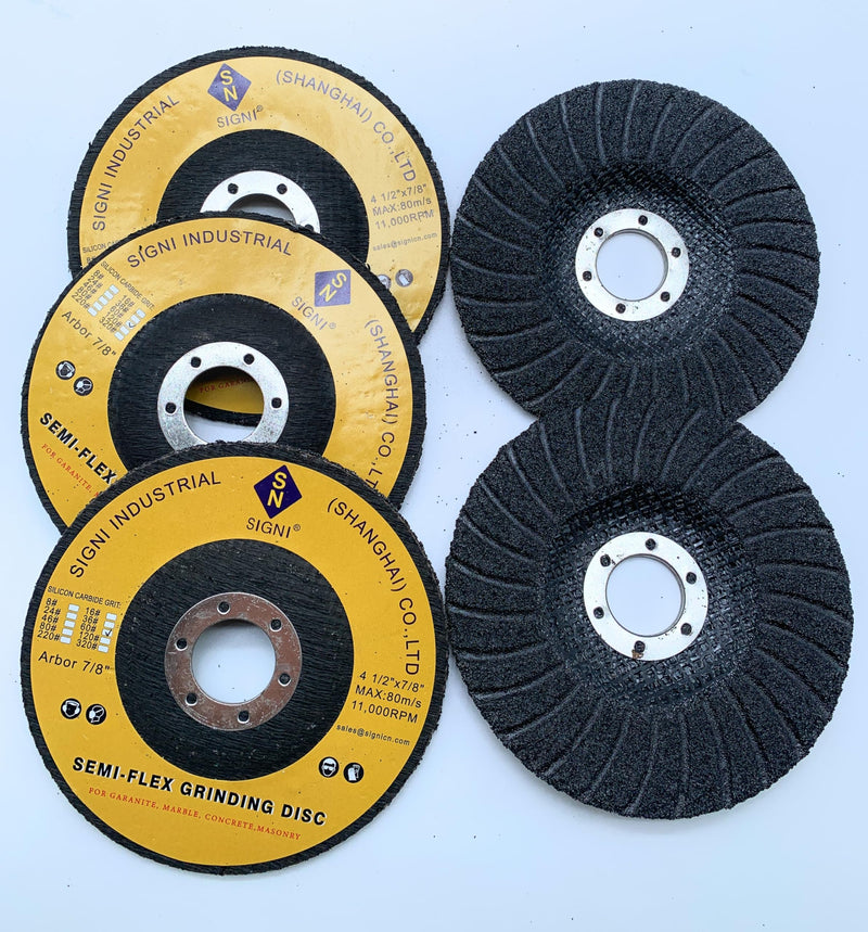5 Pack 4 1/2 inch Semi-Flex Fiberglass Backing Abrasive Grinding Disc for Angle Grinder, for Granite, Marble, Stone, Glass (36 Grit)