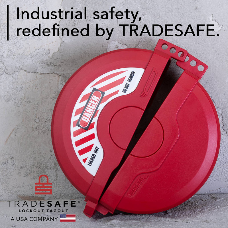 TRADESAFE Gate Valve Lockout - Lockout Tagout Valve for 5 inch to 6-1/2 inch Diameter Handles, OSHA Compliant Gas Lock, Impact Resistant Propane Tank Lock 5" - 6-½" Red