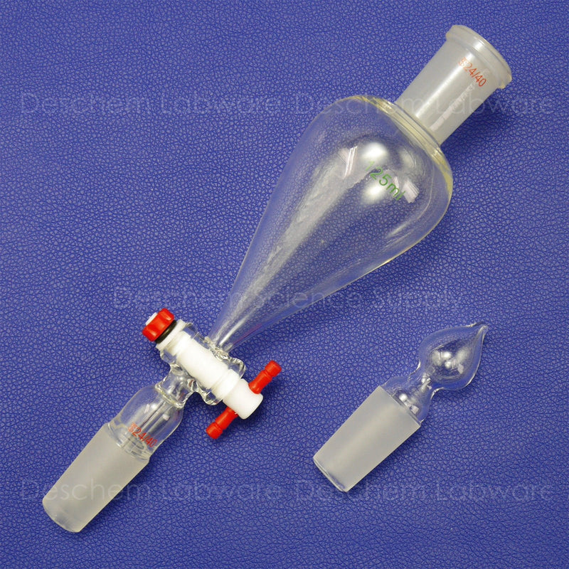 125ml,24/40,Lab Glass Pyriform Separatory Funnel,PTFE Stopcock,Ground Joints,Pear Shape 125ml