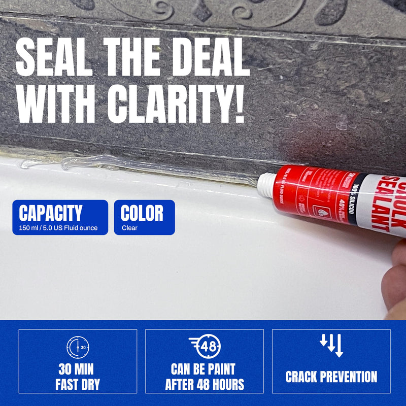 GH1200 18 ML x 8 PCs Silicone Caulk Clear Silicone Sealant Waterproof, Kitchen & Bathroom Caulk - Shrink & Crack Proof - Pocket-Friendly Small Size Indoor & Outdoor Use Silicone Glue - Strong Caulking