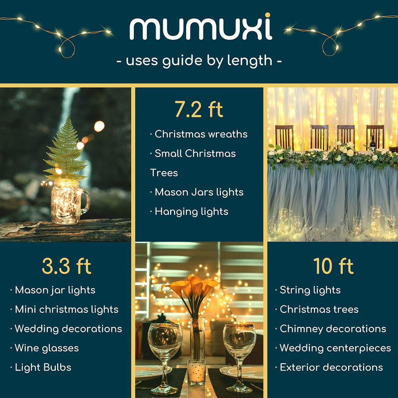 MUMUXI 12 Pack 7.2ft Fairy Lights Battery Operated String Lights, 20 Mini LEDs for Centerpiece Table Decorations, Wedding Party Bedroom Mason Jar Christmas Decor, Warm White 7.2 Ft-12 Pack-20 LED