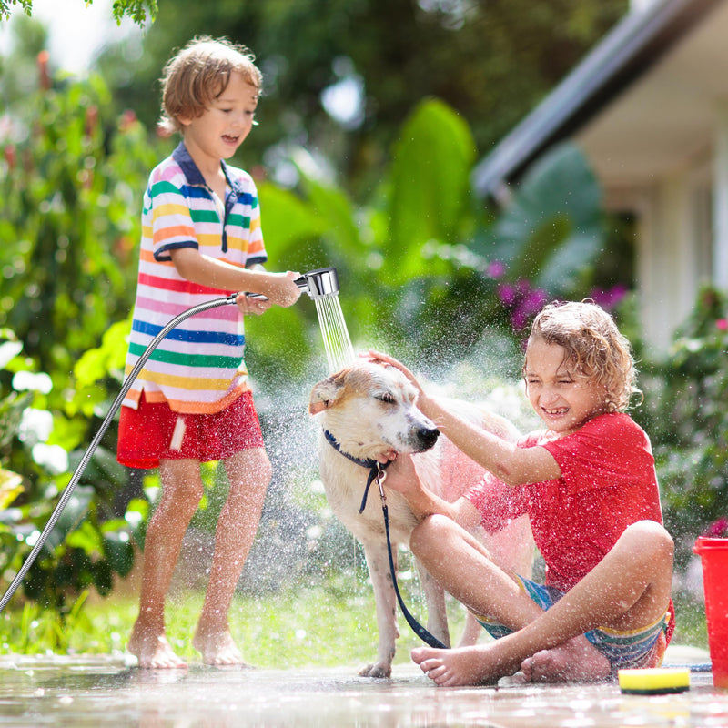 3 Mode Dog Shower Attachment, High Pressure Handheld Sprayer with ON/OFF Switch, 3/4 GHT Female Connector, 100 Inches Stainless Steel Hose, for Outdoor Pet Bathing and Washing