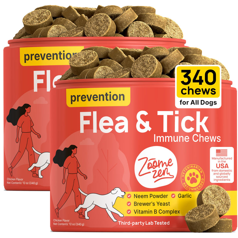 Flea and Tick Prevention for Dogs Chewable – Natural Flea Pills for Dogs, All Breeds & Ages, Chicken Flavor – Dog Flea and Tick Treatment Chewable Supplement – 2 Pack, 340 Count, Made in USA