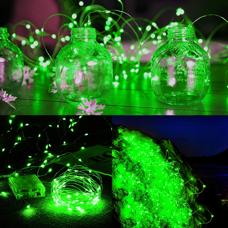 Twinkle Star 33FT 100 LED Silver Wire String Lights, St Patricks Day Fairy Lights Battery Operated LED String Lights for Christmas Wedding Party Home Holiday Decoration, Green 1 Pack