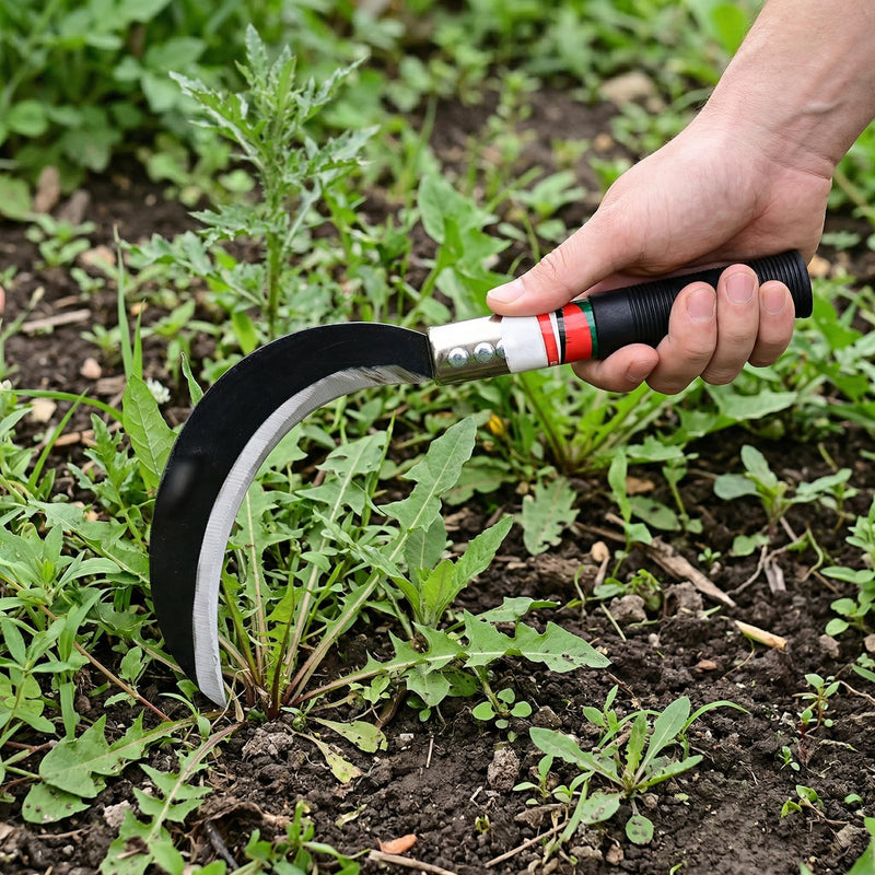 DOITOOL 2 Pcs Hand Sickle Garden Tool, Manganese Steel Manual Weed Cutter Grass Hook Heavy Duty Japanese Weeding Scythe for Clearing Harvesting
