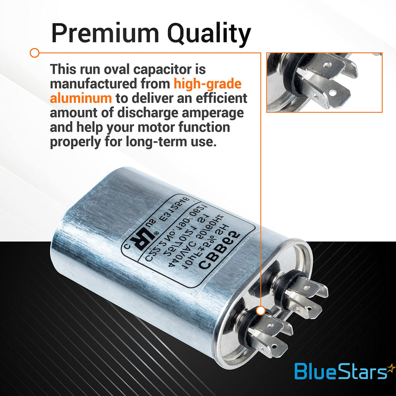 Original Version 10 uF MFD ±5% 370/440V CBB65 Oval Run Start Capacitor Replacement Part by BlueStars - Exact Fit for AC Motor Run or Fan Start and Cool or Heat Pump Air Conditioner