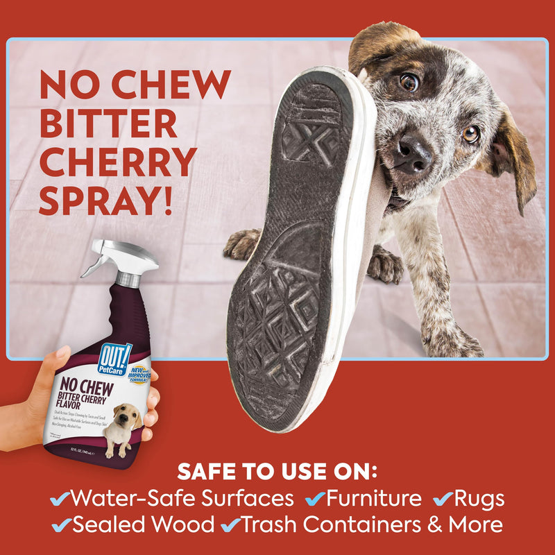 OUT! PetCare No Chew Bitter Cherry Flavor Deterrent, Puppy Training, No Chew Spray for Dogs, Dog Training To Discourage Licking and Chewing, Non-Staining, Behavior Correction, Puppy Essentials, 32 oz