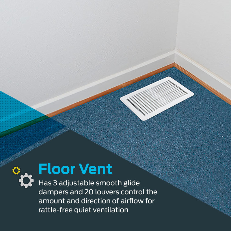 EZ-FLO 6 x 10 Inch (Duct Opening) Floor Register Vent Cover, One-Way Ventilation Register Diffuser, Solid Steel HVAC Air Vent Cover, White, 61637 6 in. x 10 in.