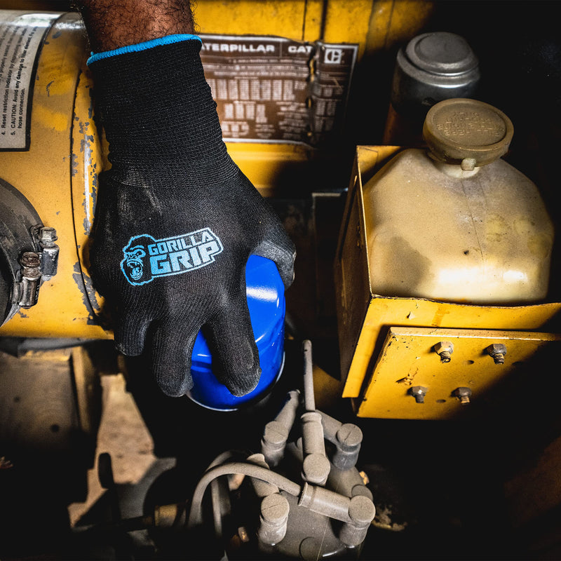 Gorilla Grip Work Gloves, Never Slip Maximum Grip All-Purpose, Gloves for Men, Superior in Wet, Dry, Oily Conditions, Polymer Palm, Medium Size, 25 Pairs, Black/Blue | 25047-25 Large