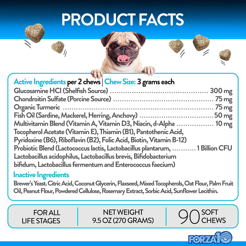 Forza10 Dog Vitamins Supplements, Dog Multivitamin Chews, Pet Vitamins for Dogs, Peanut Butter Flavor Dog Supplement, Multivitamin for Dogs, Senior Dog & Puppy Vitamins, Small to Large Breeds, 90 Ct. - PawsPlanet Australia