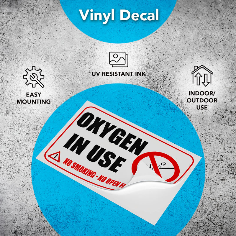 2 PC Oxygen in Use Sign - 4x6 Vinyl No Smoking No Open Flames Oxygen Stickers for Door Indoor/Outdoor