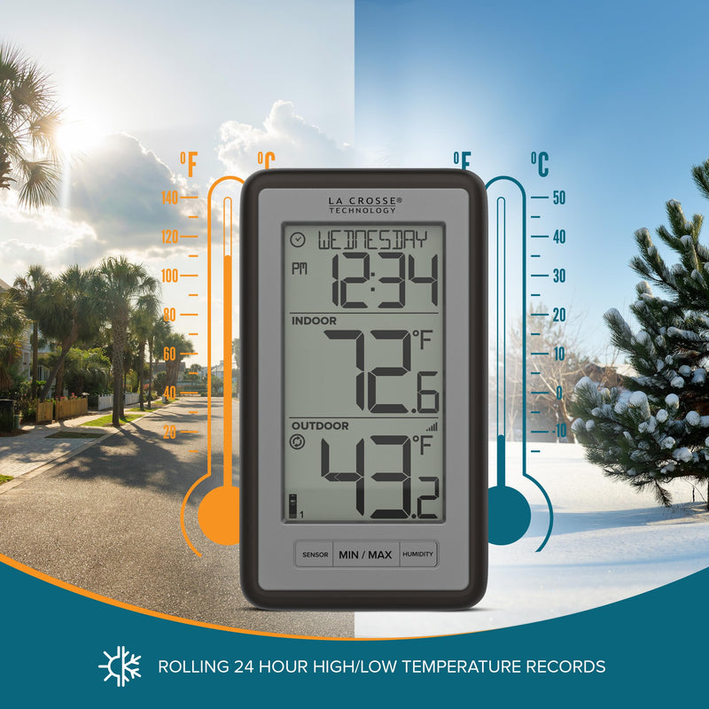 La Crosse Technology WS-9160UV3 Digital Indoor Outdoor Thermometer Wireless - Multi-Format Remote Temperature Sensor, Temperature Humidity Monitor with Manual Settings and 24-hr Display Titanium