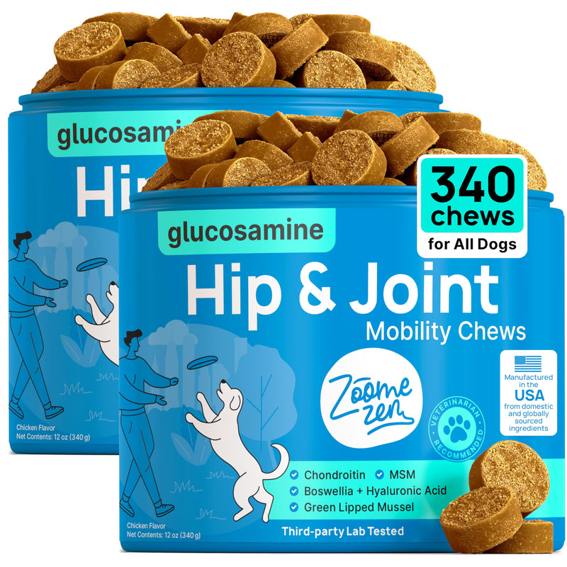 Hip and Joint Supplement for Dogs – Glucosamine for Dogs, Dog Joint Supplement, Mobility, Flexibility & Comfort, Chews with Glucosamine Chondroitin Msm & Omega3, 2 Pack,340 Chews,Made in USA
