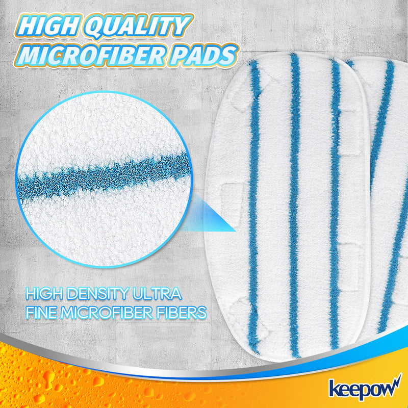 KEEPOW Steam Mop Pads Compatible with PurSteam Steam Mop Cleaner 10 in 1/ThermaPro 211, Reusable Microfiber Pur Steam Replacement Steamer Mop Pads Whole House Multipurpose Use (8 Pack) White/Blue