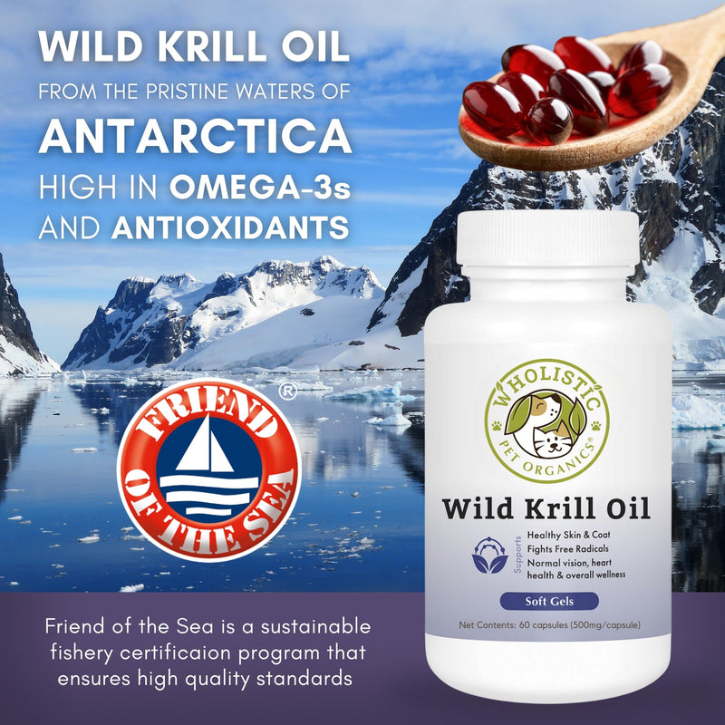 Wholistic Pet Organics Krill Oil for Dogs - Dog Itching Skin Relief & Joint Health - Omega 3 Supplement for Skin & Coat Support, Allergy Relief, Senior Dog Supplements, and Healthy Coat for Dogs - PawsPlanet Australia