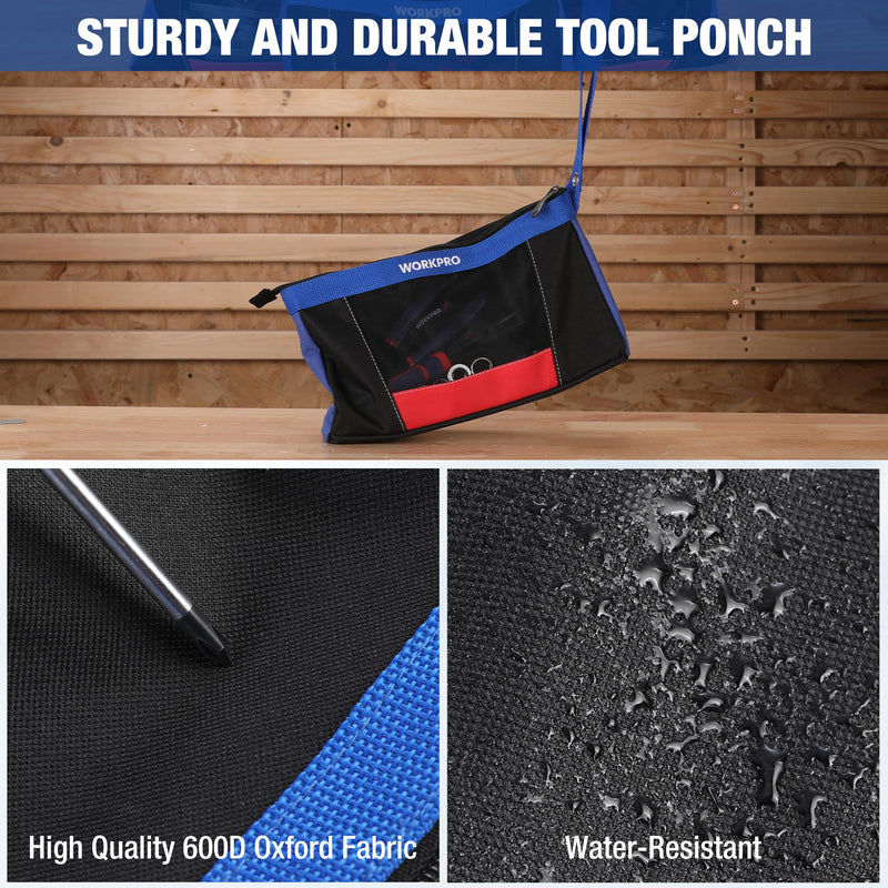 WORKPRO 12" Tool Pouches with Zipper, Heavy-Duty Small Tool Bag, Utility small tool pouch for Tool Organizers and Storage, Mini Tool Bag, 3 Pack - NewNest Australia