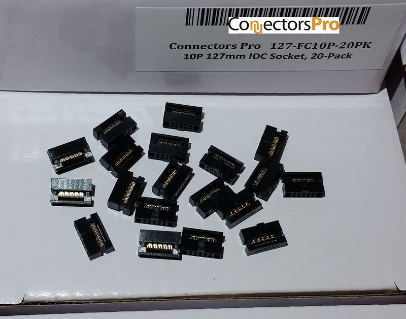 10P 20-Pack 1.27mm 0.05" Pitch Mini Dual Rows IDC FC Female Sockets Terminates to 0.635mm Flat Ribbon Cable (FC-10P-20PK) FC-10P-20PK