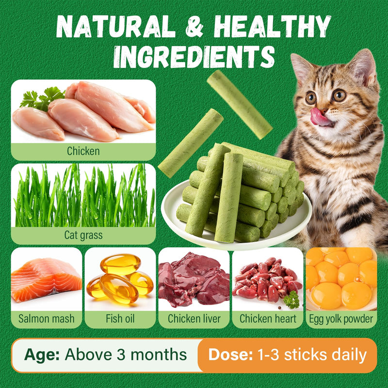 Cat Grass Teething Stick, 100g / 3.52oz Natural Cat Grass Treats for Indoor Cats, Cat Chew Stick for Hairball Cleaning, Appetite Boosting & Dental Health, Edible Cat Toys