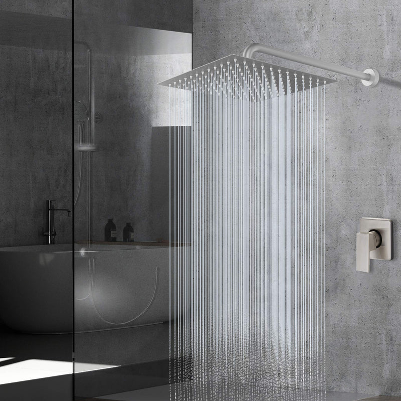 Voolan Rain Shower Head - High Flow Large Rainfall Shower Heads Made of Stainless Steel - Waterfall Bathroom Square Showerhead - Ceiling or Wall Mount (12" Brushed Nickel) 12 Inch