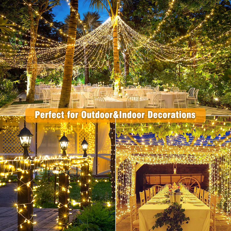 Christmas Lights Outdoor, 66ft 200 LED String Lights Indoor Clear Wire, 8 Modes Warm White Christmas Lights for Outside House, Plug in Waterproof Twinkle Lights for Tree Bedroom Holiday Decorations 200LED