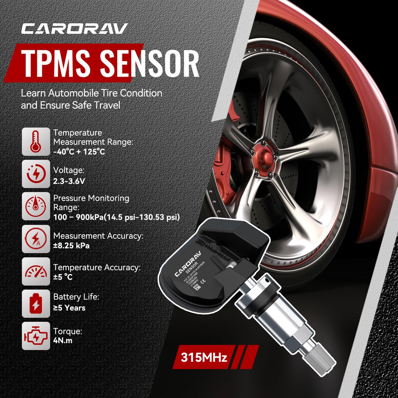 TPMS Sensor GM, 4-Pack Tire Pressure Monitoring System Sensor Replacement for GM Chevy GMC Cadillac Buick, 315MHz OE Replaces for 13586335 13581558 13598771 13598772 4 PCS