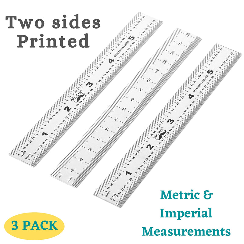 Mr. Pen- Machinist Ruler, Ruler 6 inch, 3 Pack, mm Ruler, Metric Ruler, Millimeter Ruler, (1/64, 1/32, mm and .5 mm), Metal Ruler 6 inch, Precision Ruler, 6 inch Ruler, Stainless Steel Ruler, Rulers