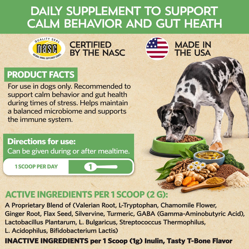 Fidobiotics Relaxin’ Rover Calming Supplement, Probiotics for Dogs with Valerian, Chamomile & GABA for Stress & Anxiety Relief, Tasty T-Bone Flavor 20 Servings 20 Day