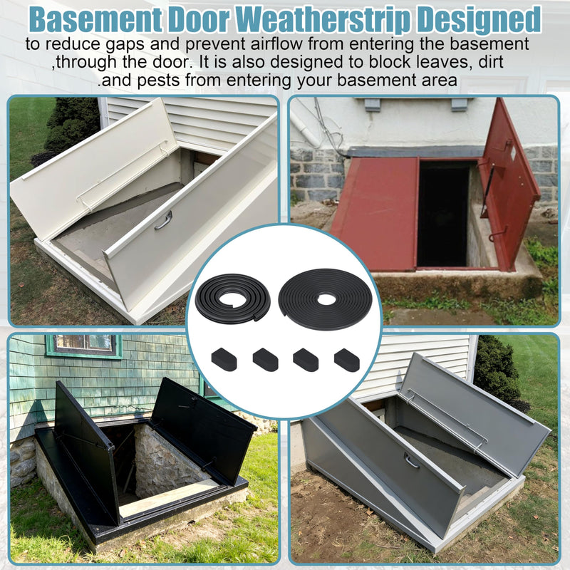 Basement Door Weatherstrip Kit (1 x U Shaped Gasket, | 1x Bulb Trim Gasket, 4 x Cap Seal Pad) Fits Bilco and Gordon Cellar Doors, Basement Door Seal Kit