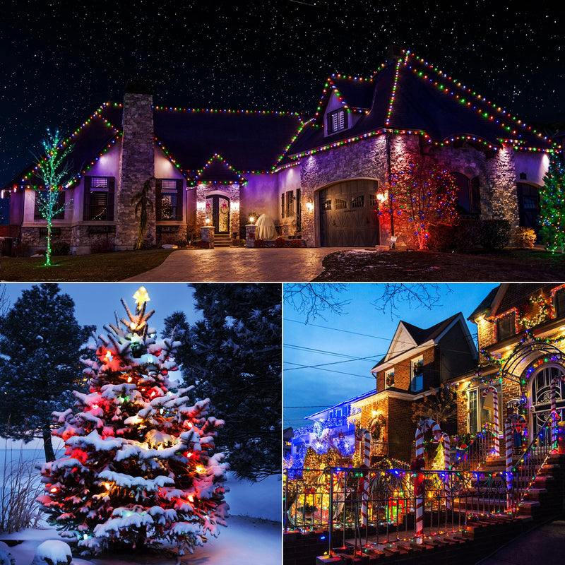 iBaycon Solar C9 Christmas Lights Outdoor, 65FT 100LED C9 Strawberry String Light, 8 Modes Solar Powered Lights String for Xmas Tree House Eaves Roof Christmas Holiday Decorations