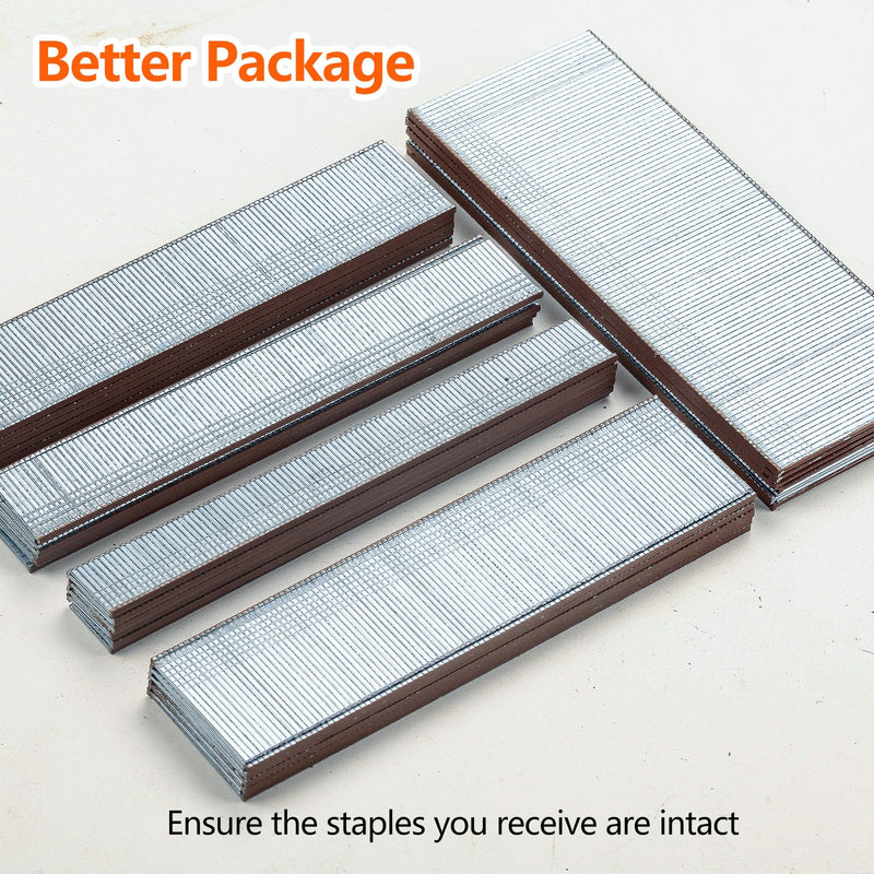 18 Gauge Galvanized Brad Nails Brown T-head 6 Sizes 1600-Pack (5/8"+3/4"+1"+1-1/4"+1-1/2"+2"), Assorted Size Project Pack, for Pneumatic, Electric 18GA Brad Nailer Gun assembly 1600