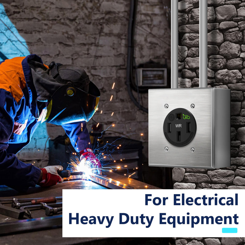 LIDER Extra Heavy Duty Weather-Resistant Flush Receptacle, Electric Vehicle Charging, EV Charger, 3-Pole, 4-Wire, NEMA 14-50R, 50AMP, 125/250VAC, UL Listed, Black