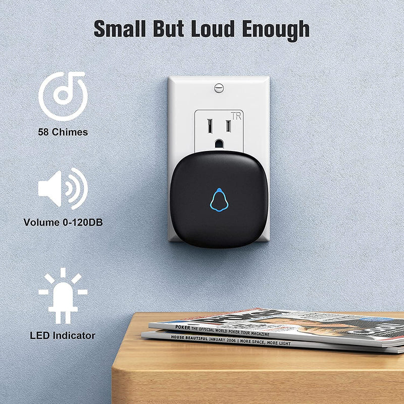 SECRUI Wireless Doorbell with 3Receivers 2 Push Buttons, Easy installation, Adjustable Volume, 58 Chimes, Colorful LED, 1000Ft Range, M520+F55, Black 3 receivers 2 push buttons