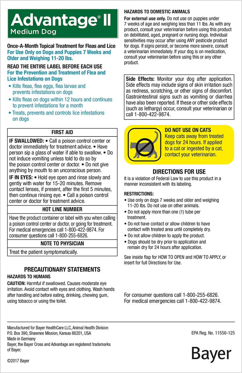 Advantage II 4-Dose Medium Dog Flea Prevention, Topical Flea Treatment for Dogs 11-20 Pounds - PawsPlanet Australia