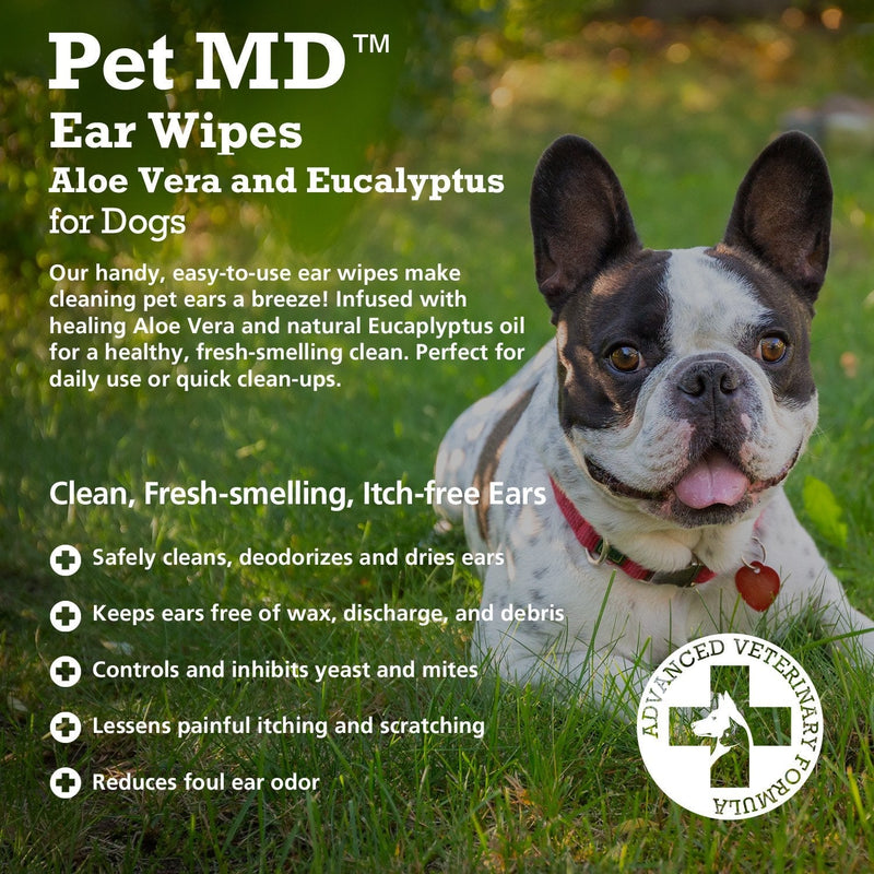 Pet MD - Dog Ear Cleaner Wipes - Otic Cleanser for Dogs to Stop Ear Itching, and Infections with Aloe and Eucalyptus - 100 Count - PawsPlanet Australia