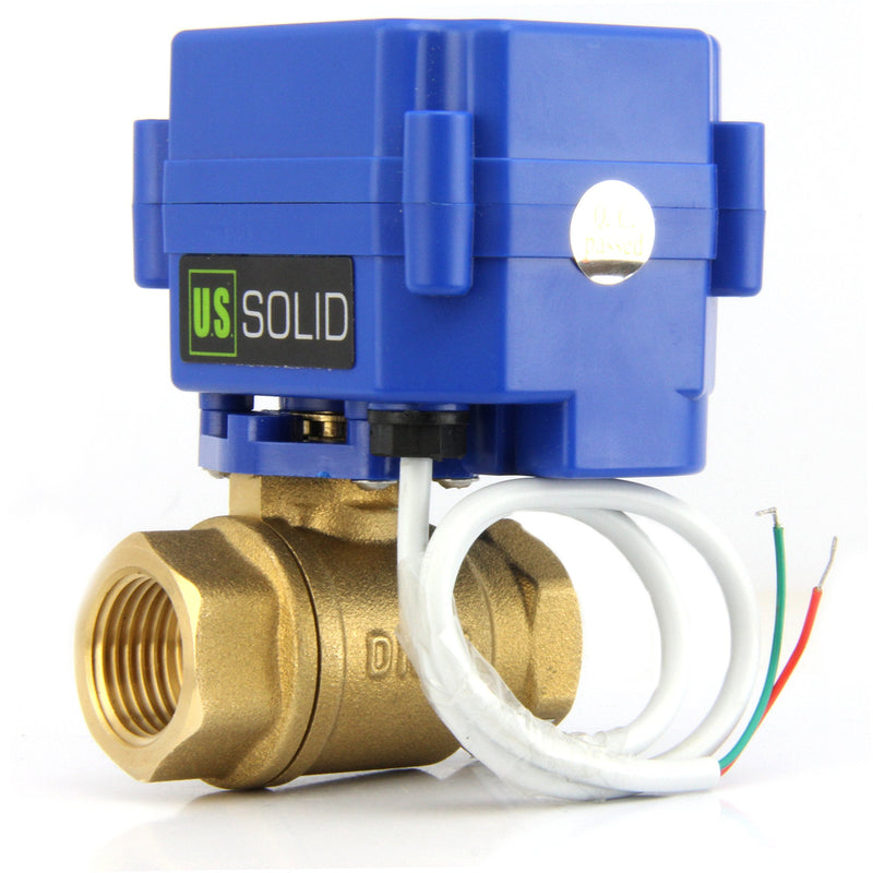 U.S. Solid Motorized Ball Valve- 1" Brass Ball Valve with Standard Port, 9-24V AC/DC and 2 Wire Auto Return Setup 1 Inch