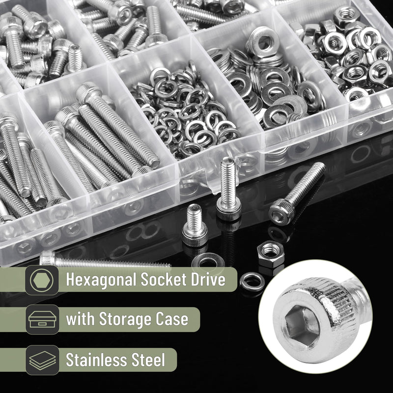 Mr. Pen- Nuts and Bolts Assortment Kit, 350 pcs, Stainless Steel, M4 Screws (7 Sizes 6-30mm), Hex Socket Head Cap Screws Assorted Nuts and Bolts Nut Bolt and Washer Assortment Bolt and Nut Assortment