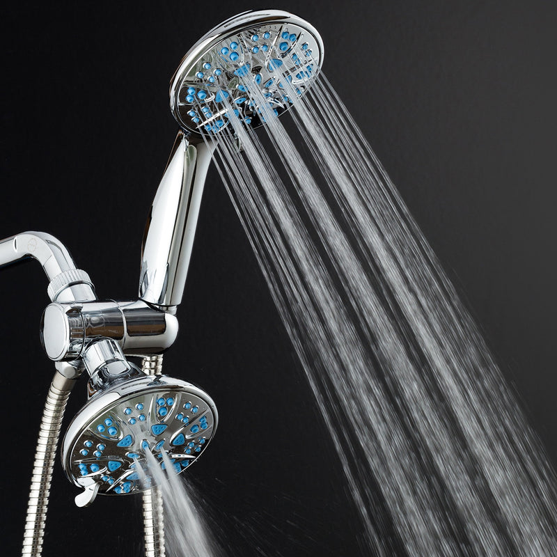 AquaDance for California - Premium High Pressure Antimicrobial 30-setting 3 Way Dual Handheld Shower Head Combo, Stainless Steel Hose, Water Diverter - Chrome Finish 1.8 Gallons Per Minute Chrome / Aqua Blue Jets