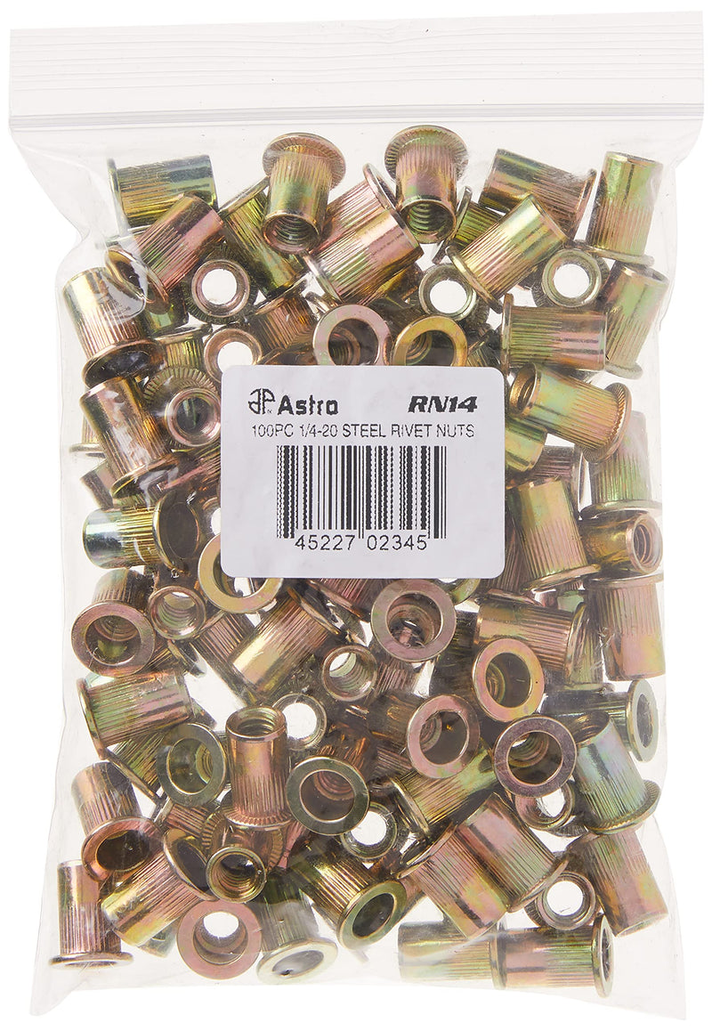 Astro Pneumatic Tool RN14 100-Piece 1/4-20 Steel Rivet Nuts, Оne Расk
